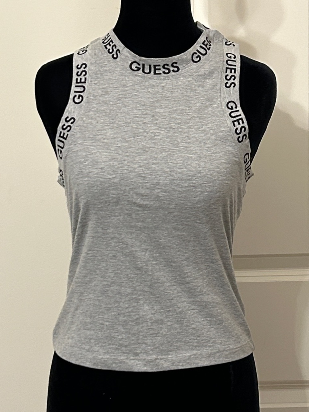 GUESS Light Grey Logo-Trim Racerback Tank